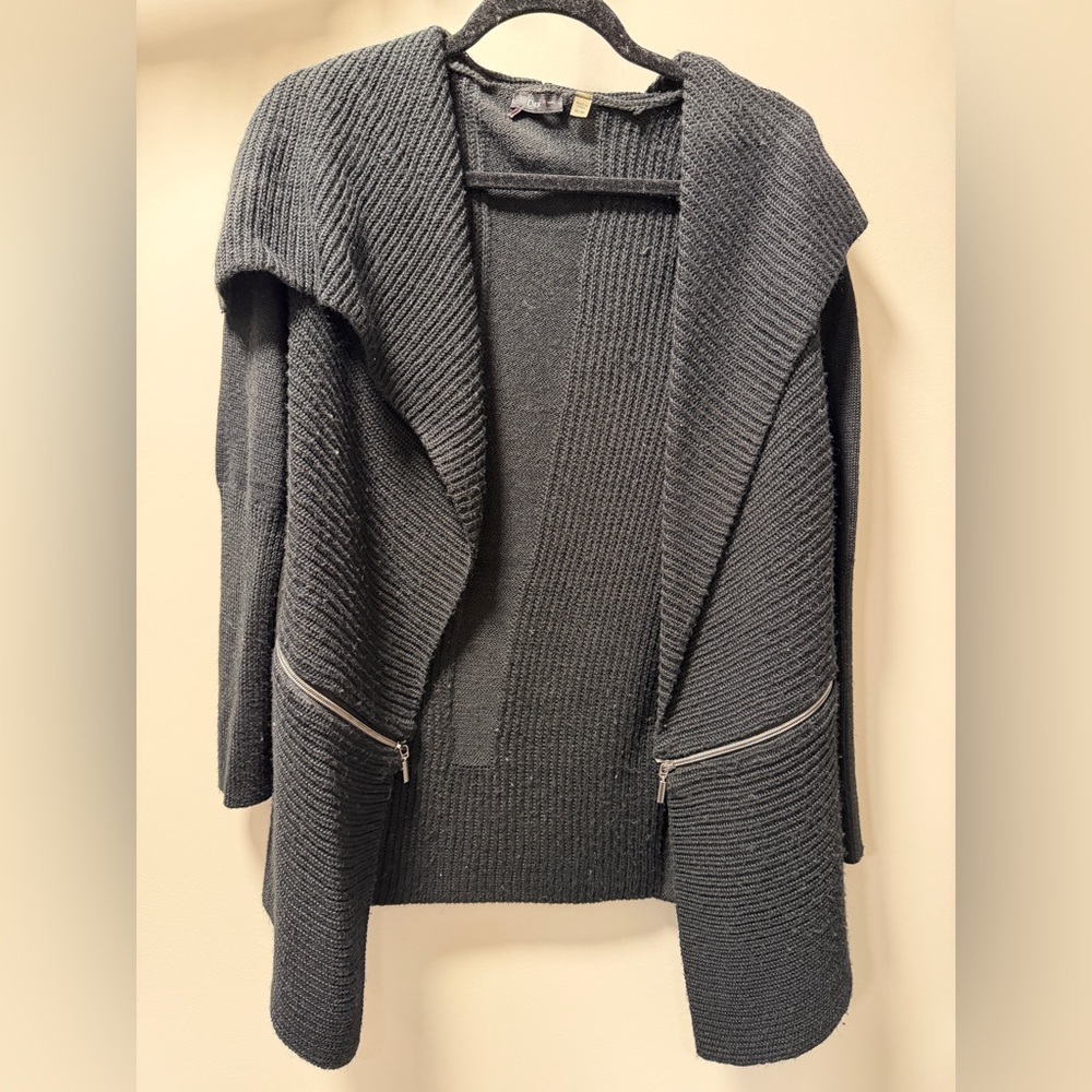 Dex Black Ribbed Cardigan with Zipper Accents